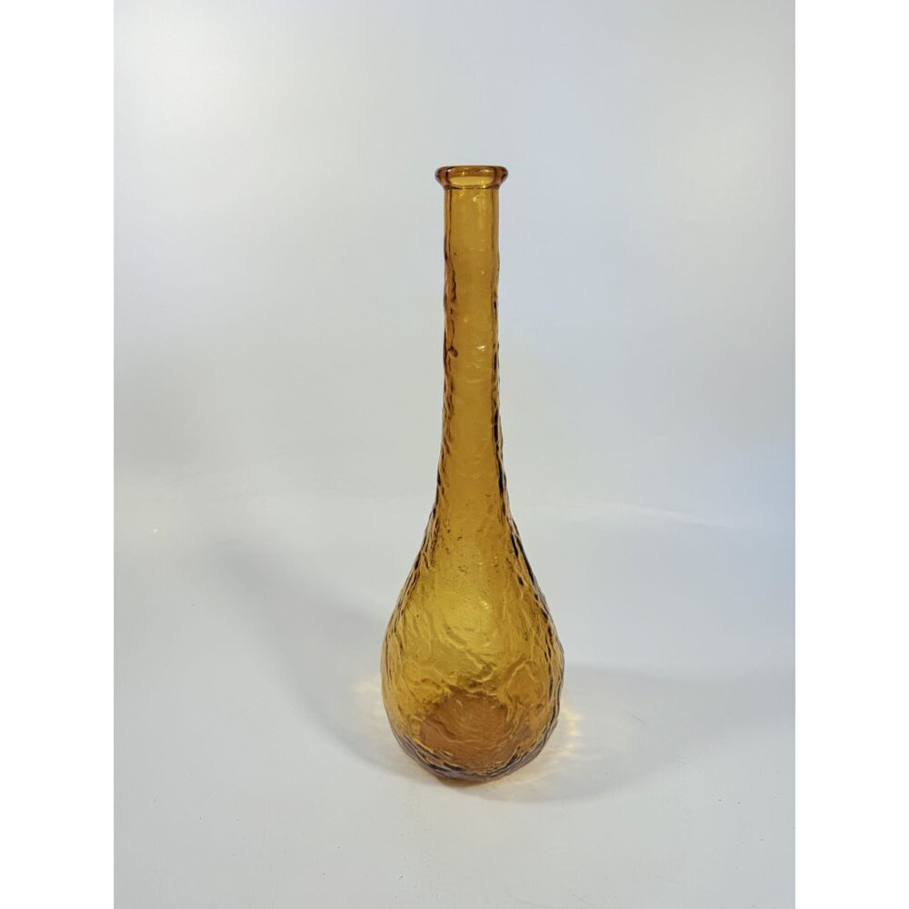 Genie Bottle Vintage Amber Empoli Crinkle Glass No Stopper Mid Century Art Home - Picture 7 of 15